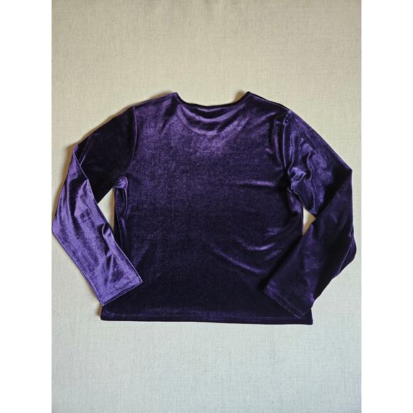 Lands End Womens Top L Purple Velvet Long Sleeve Stretch Blouse - Picture 2 of 8